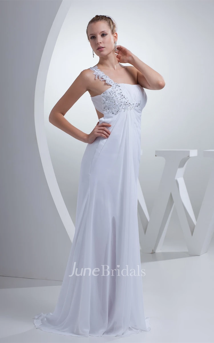 Chiffon Sleeveless Pleated Dress with Beading and Front Slit