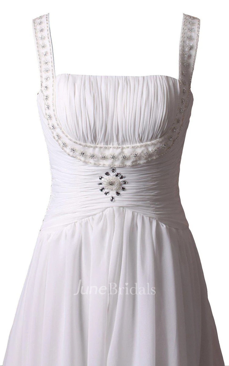 Sleeveless A-line Long Dress With Pleats and Beadings