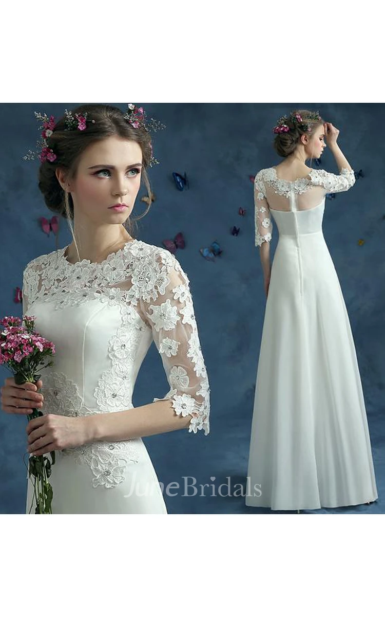 Elegant Lace Half Sleeve Wedding Dress Illusion Zipper Floor-length