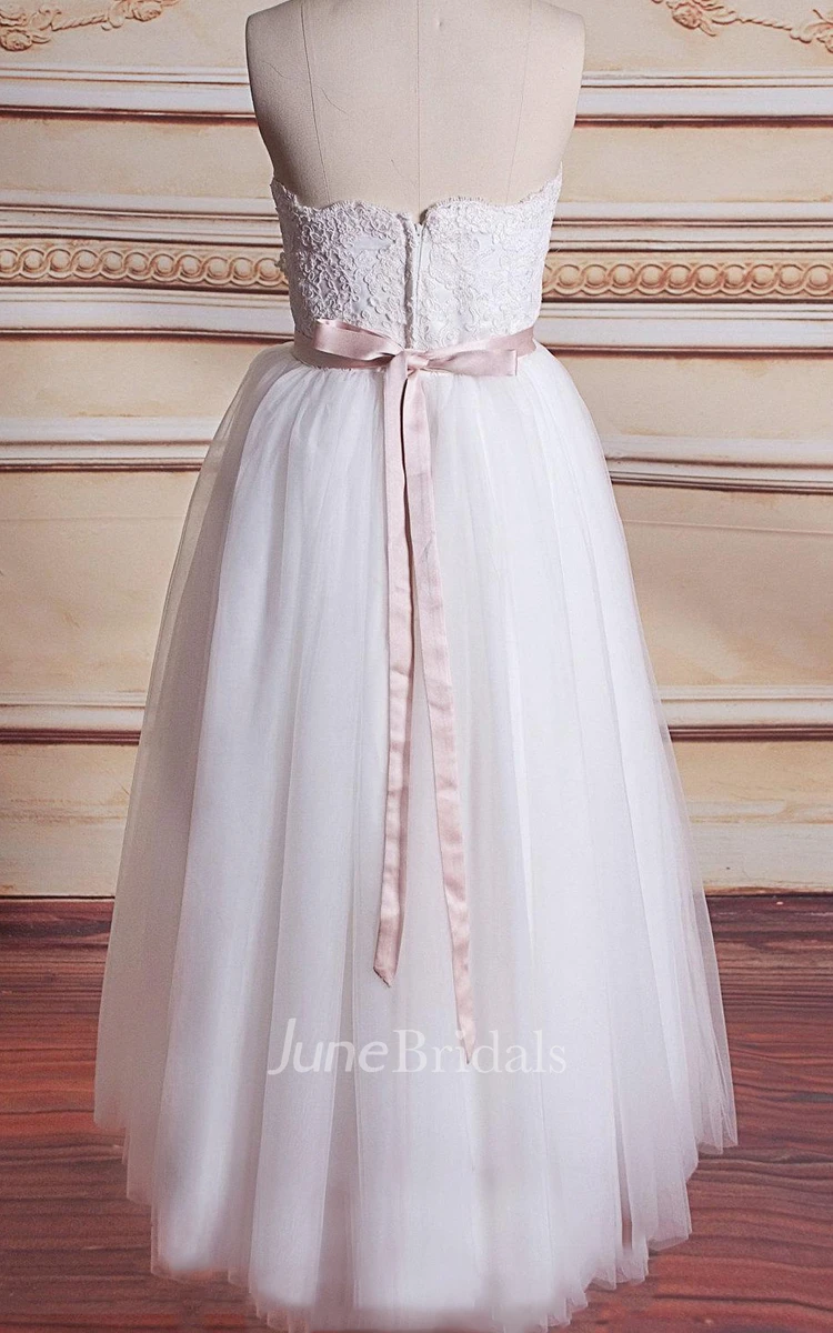 Mini Sweetheart Tulle Lace Satin Weddig Dress