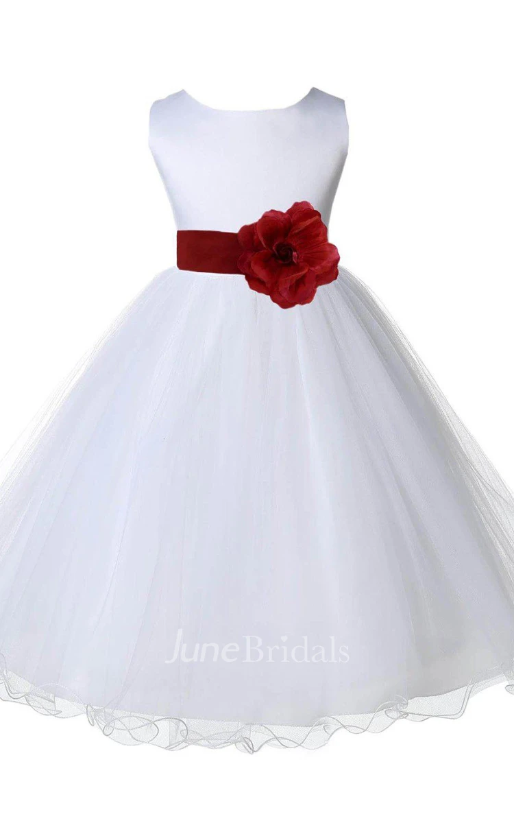 Sleeveless A-line Satin Dress With Flower and Bow