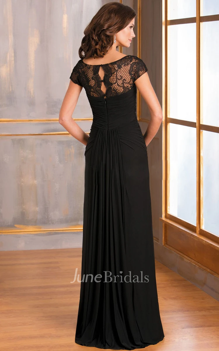 Scoop-neck Chiffon Lace Dress With central draping