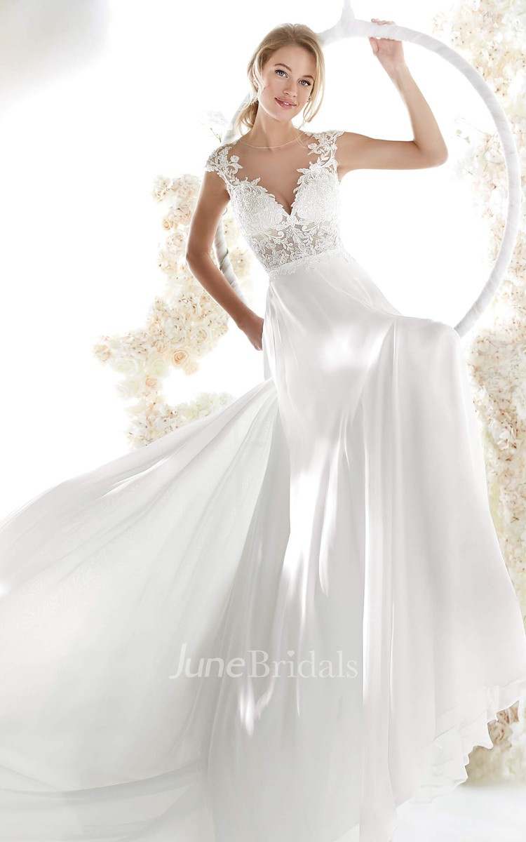 Illusion sleeve plunging 2024 ball gown wedding dress