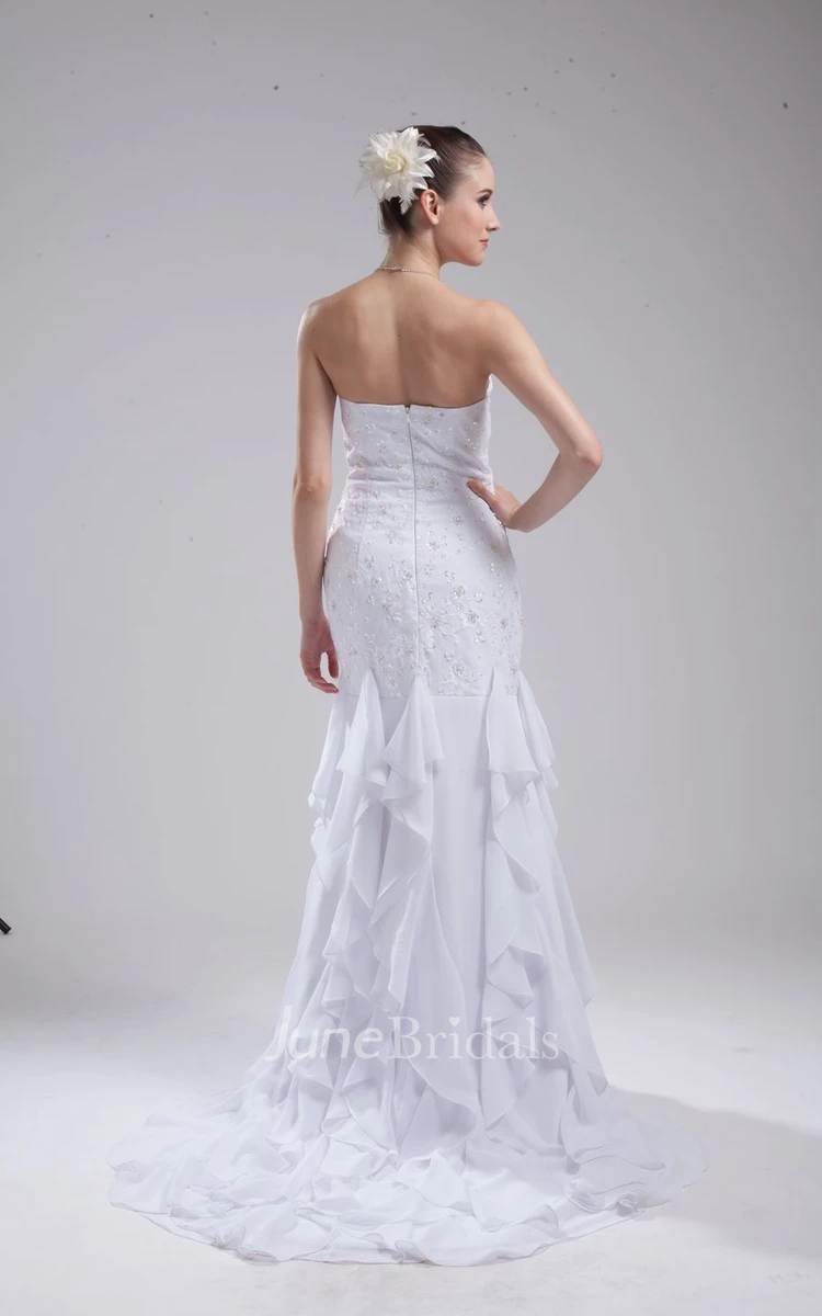 Strapless Sheath Dress With Beaded Bodice and Cascading Ruffles