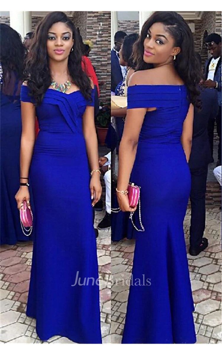 Elegant Royal Blur Mermaid Prom Dress Off the Shoulder Floor