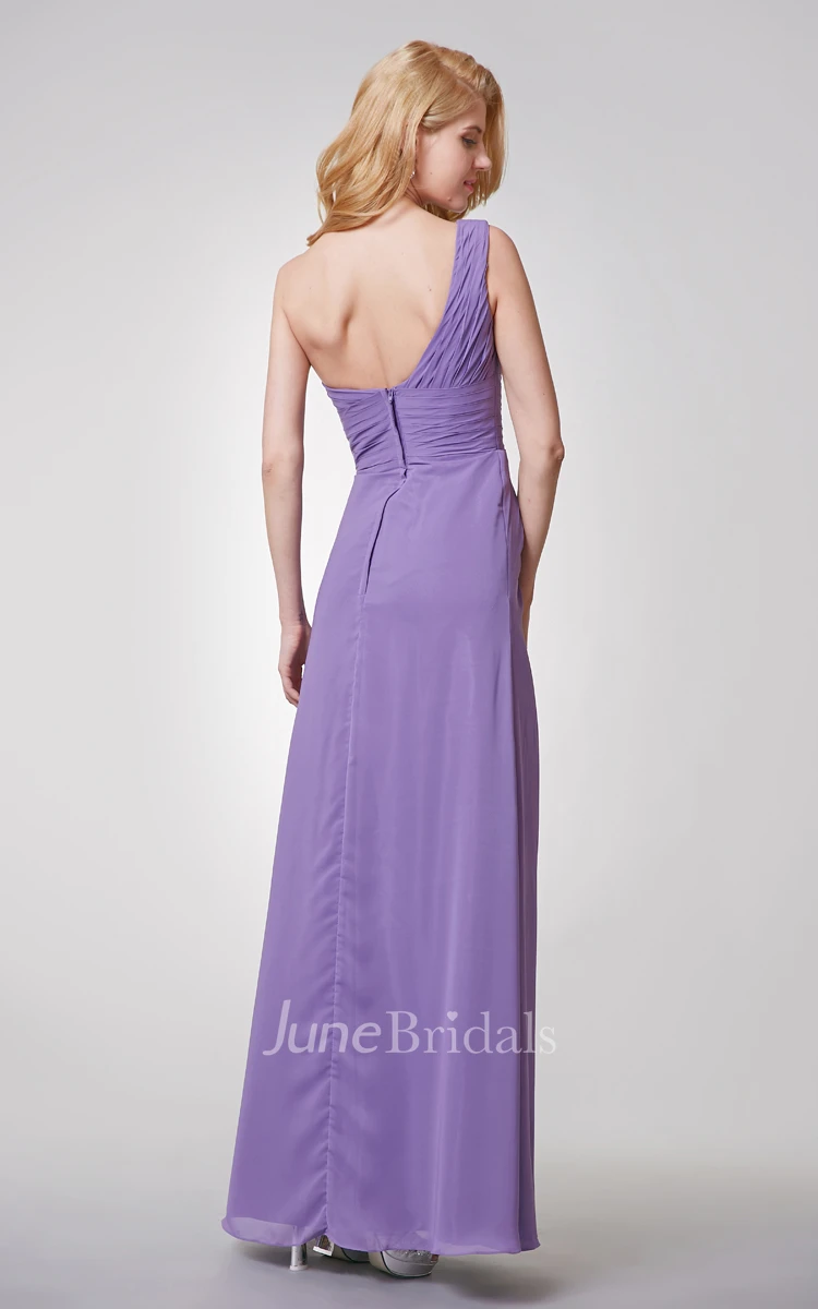 One Shoulder A-line Long Chiffon Dress With Ruched Top