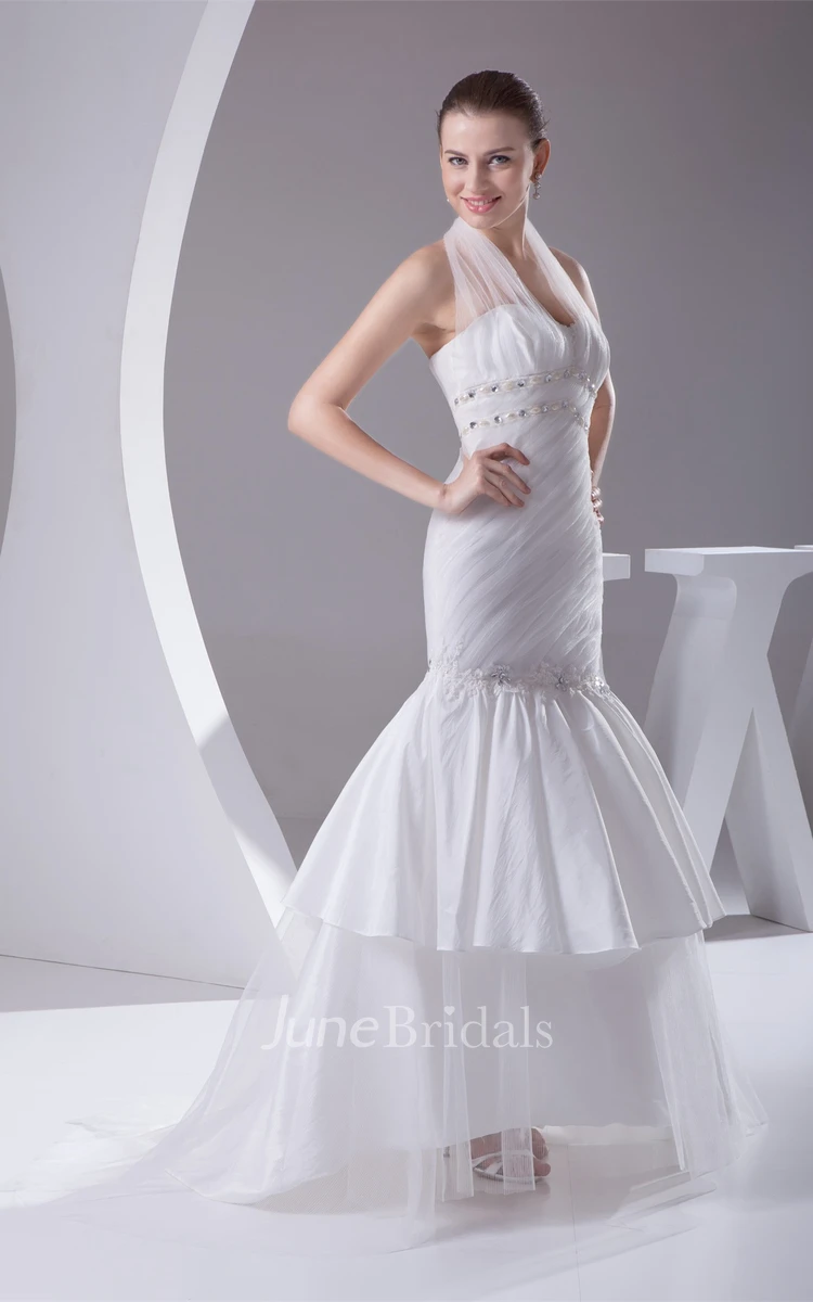 Tulle Trumpet A-Line Gown with Appliques and Jewel