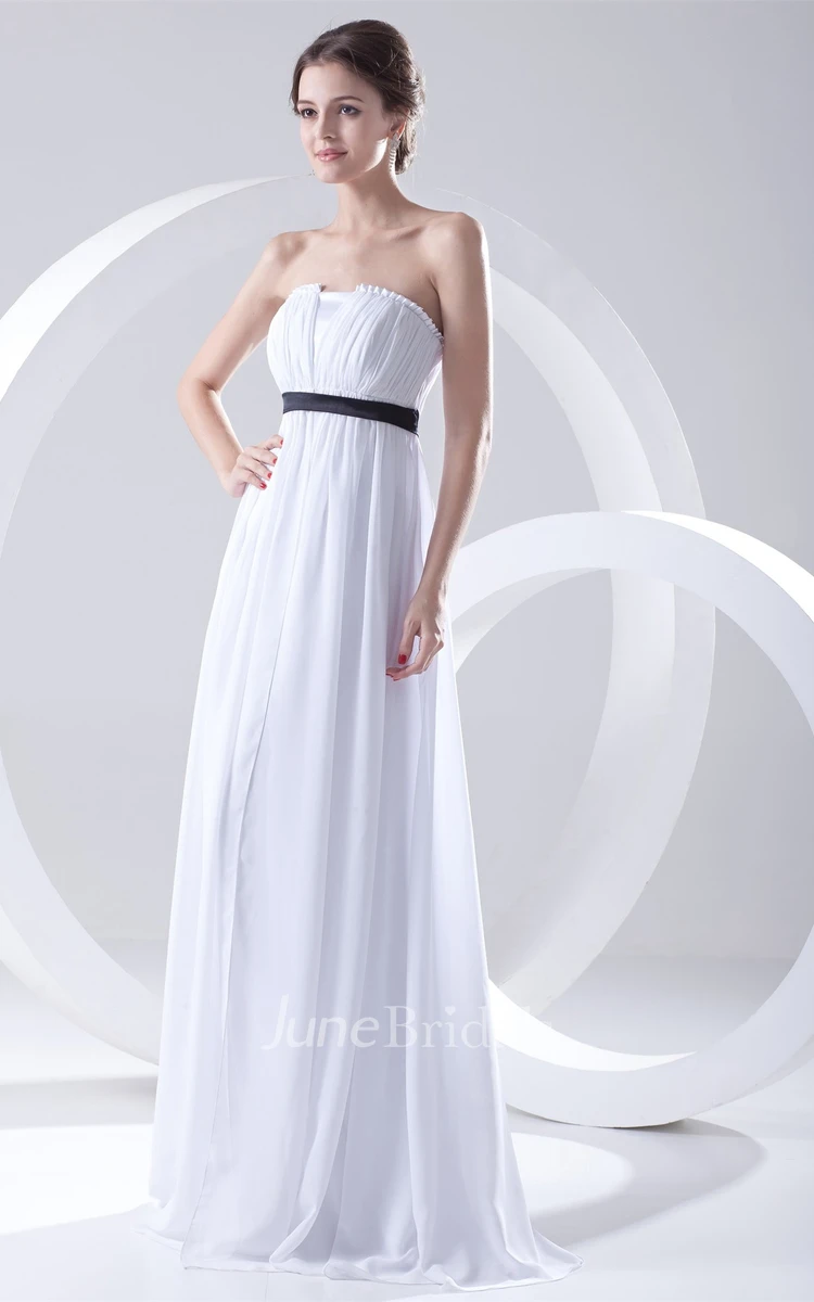 chiffon maxi pleated dress with brush train and empire waist