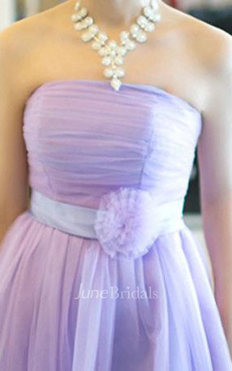 Short Strapless Lace-up Lilac Tulle Dress