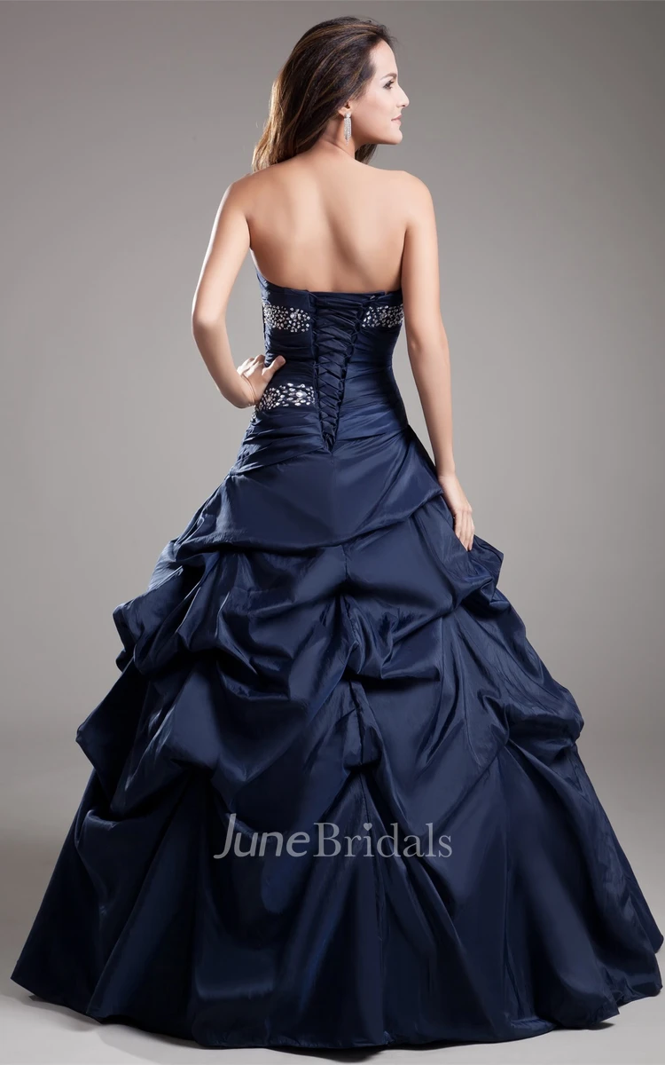 Sweetheart Satin Pick-Up Ball Gown with Rhinestone