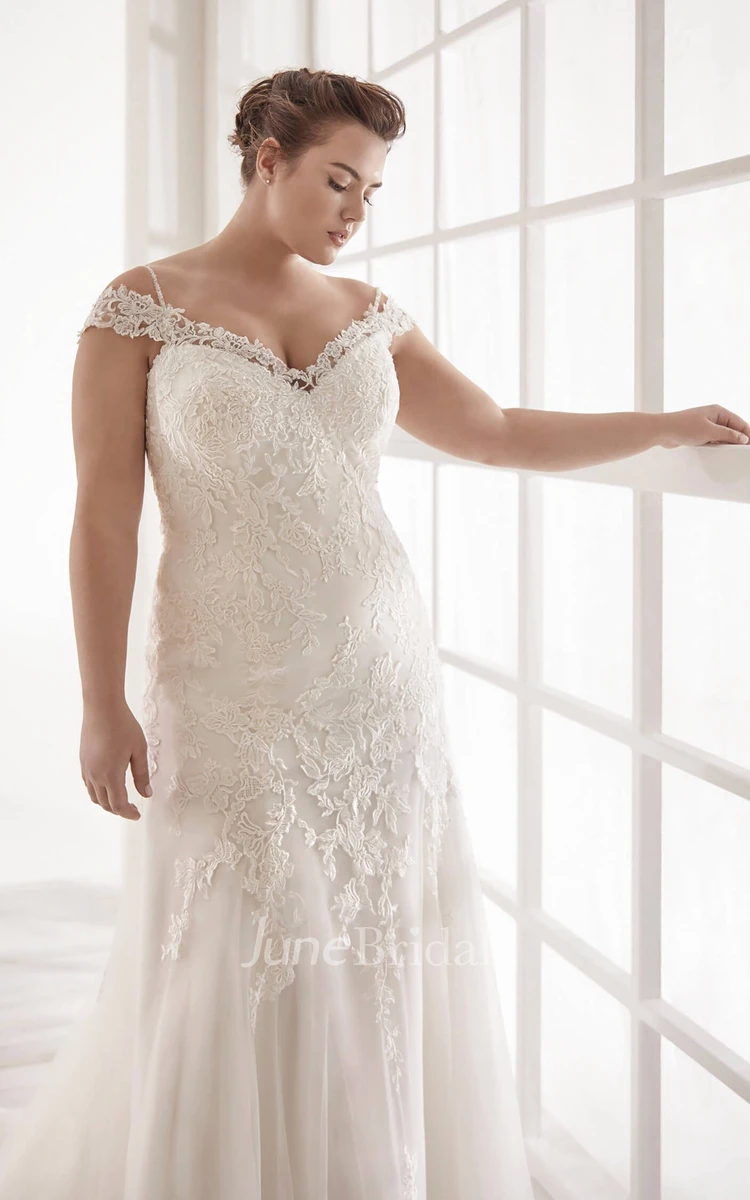 Lace Off-the-shoulder Sexy Trumpt Bridal Gown With Straps And Buttons V-back