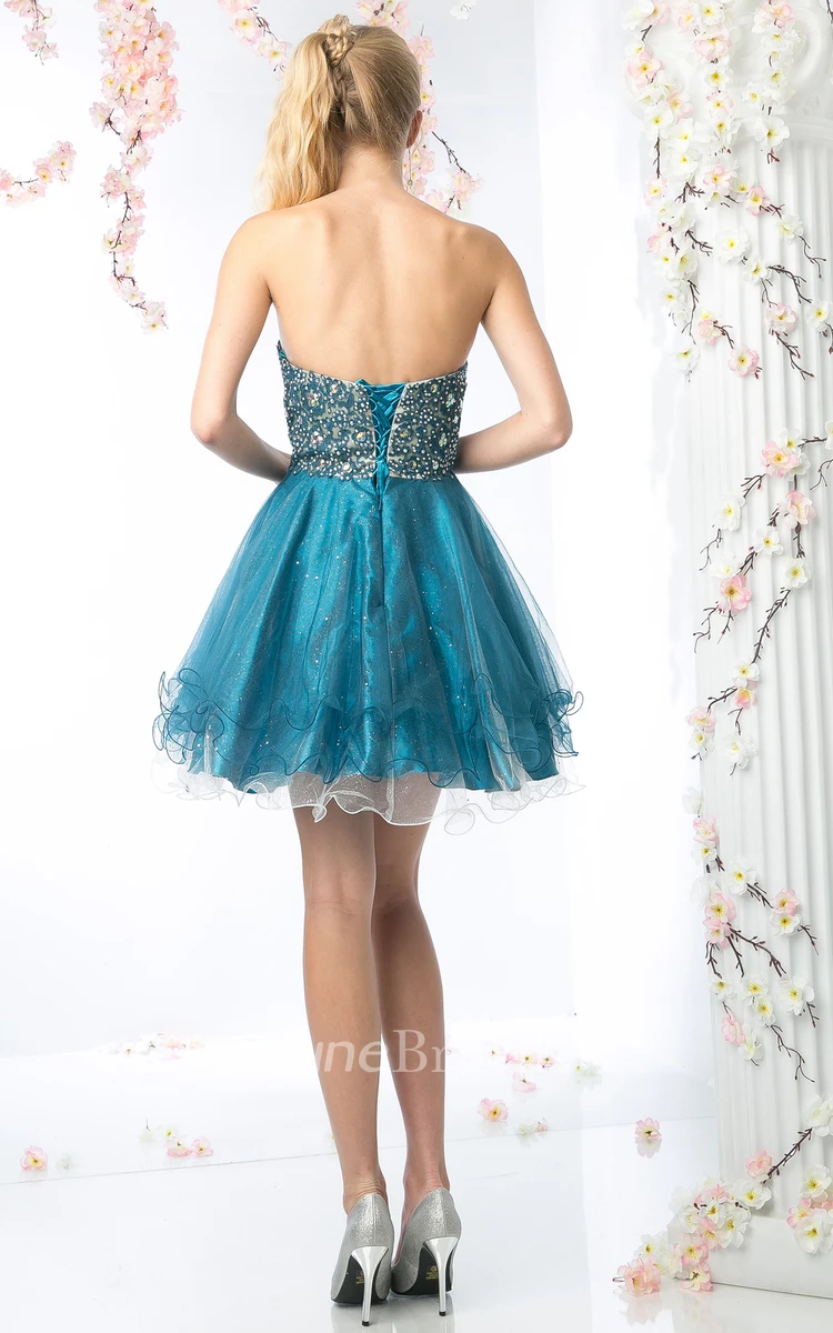 Muti-Color A-Line Short Sweetheart Sleeveless Backless Dress With Beading And Ruffles