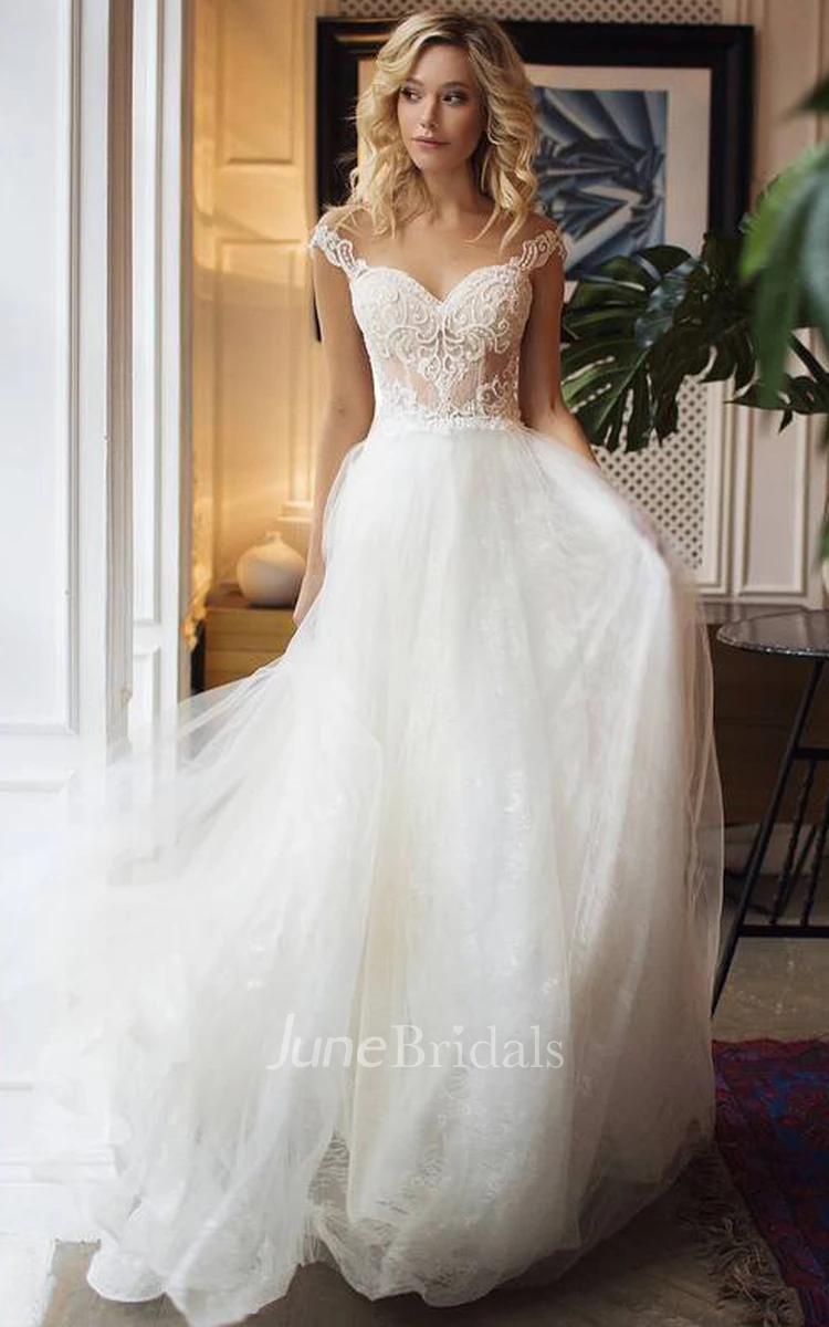 Romantic A Line Lace Tulle Straps Sweetheart Sleeveless Wedding Dress with Ruffles