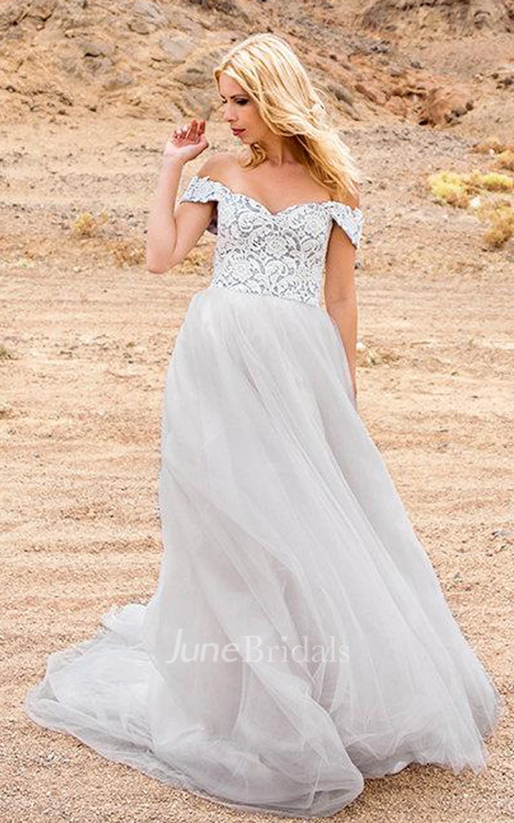 Off-The-Shoulder Tulle Satin Lace Wedding Dress