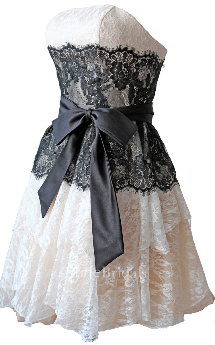 Strapless A-line Lace Mini Dress With Bow Tie