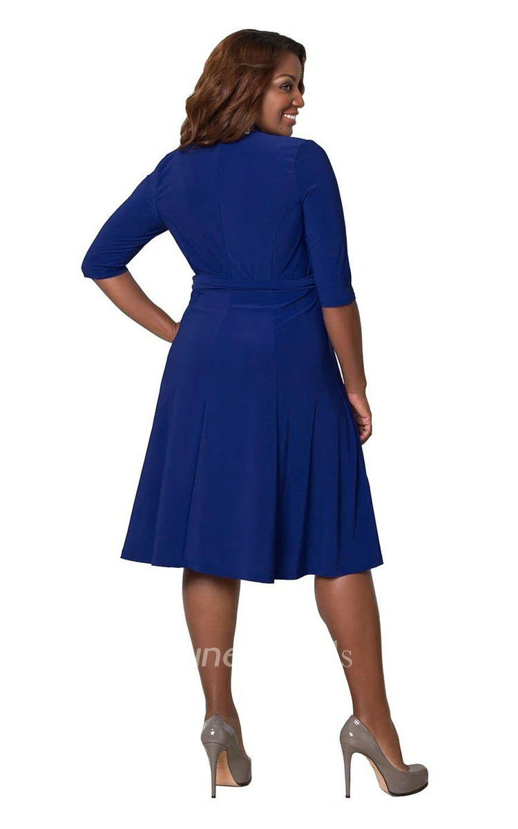 Half-sleeved A-line V-neck Dress With Bow