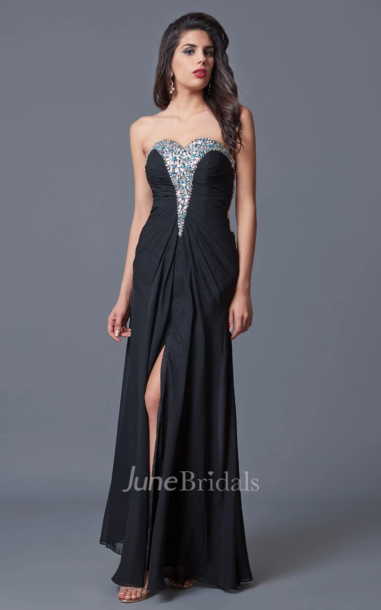 Sweetheart Crystal-beaded A-line Gown With Front Split
