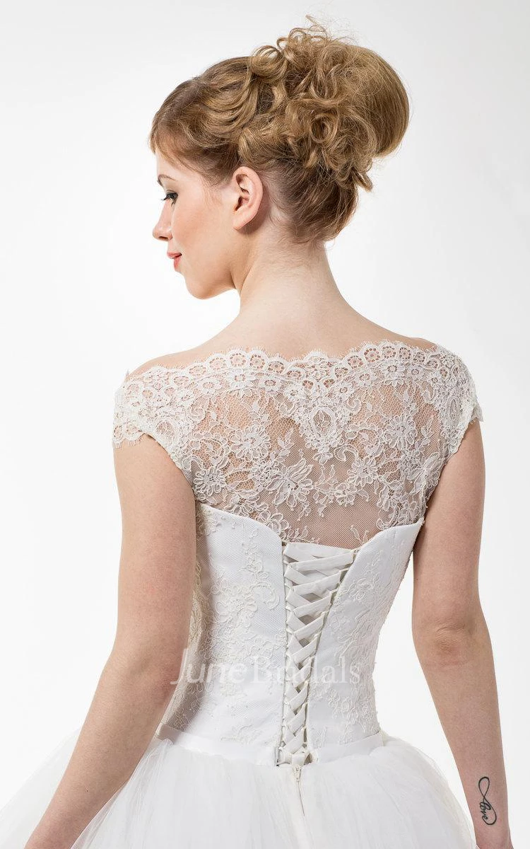 Bateau Neck Cap Sleeve Light-As-Air Wedding Dress With Closed Lace Back