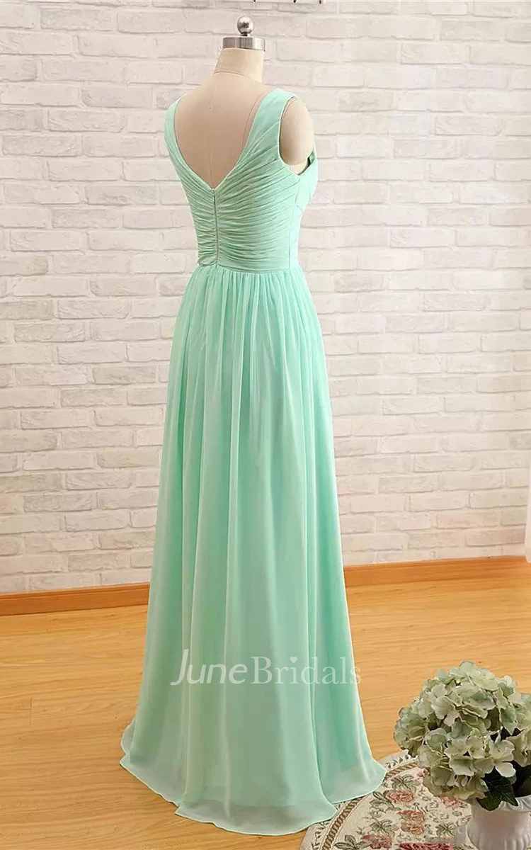 A-line Sweetheart Sleeveless Floor-length Chiffon Bridesmaid Dress with Criss Cross and Ruching