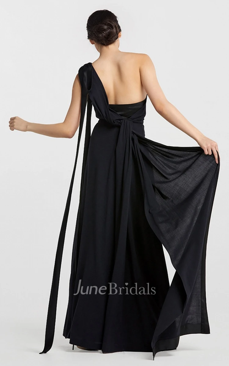 Simple One-shoulder Sheath Evening Dress with Sash