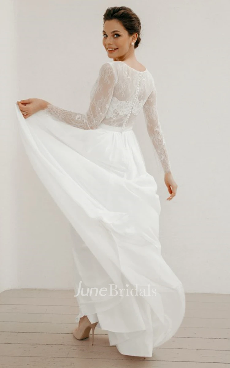 Casual A Line Bateau Chiffon and Lace Wedding Dress with Ruching