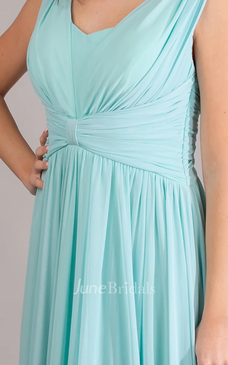 Elegant A Line Chiffon Floor-length Sleeveless Guest Dress with Ruching