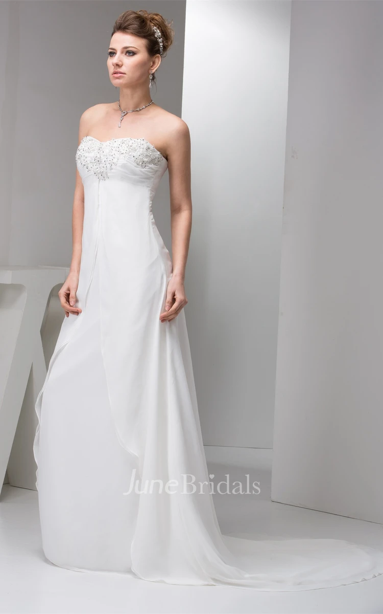 Sweetheart Ruched Chiffon Dress with Crystal Detailing