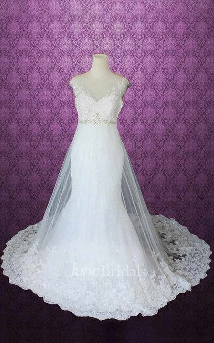 V-Neck Sleeveless Mermaid Long Tulle Wedding Dress With Crystal Detailing
