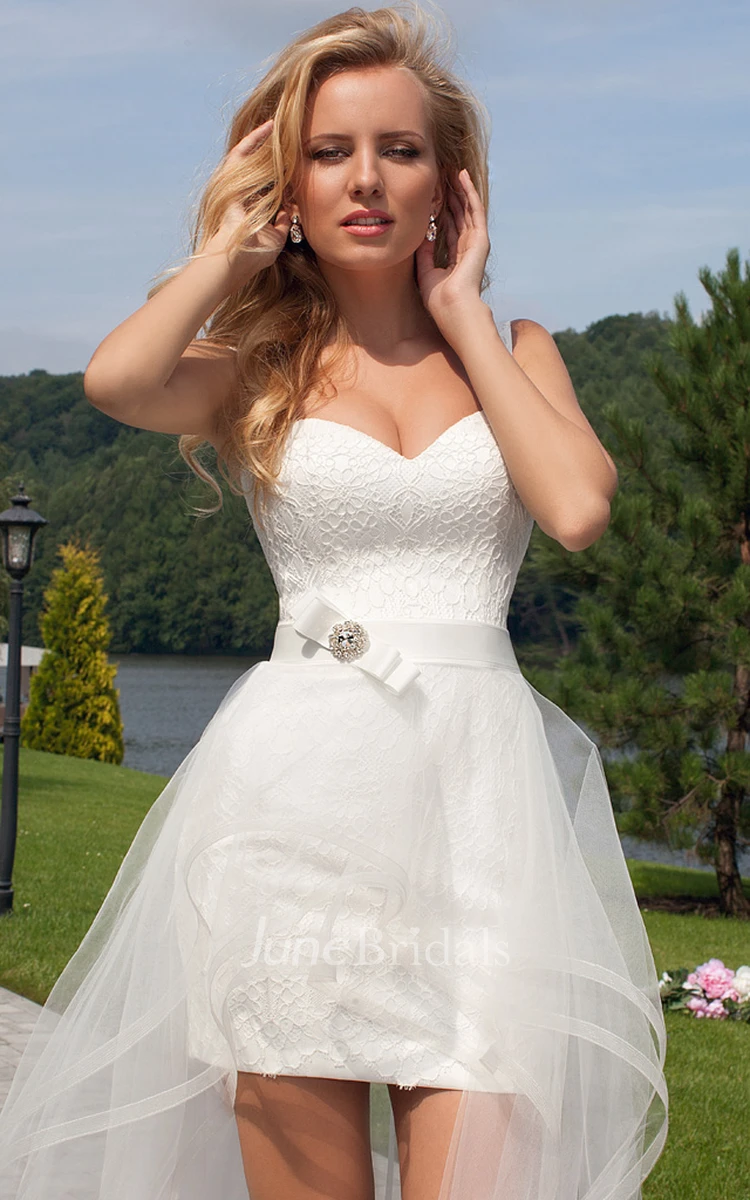 Beach Sexy Straps Short Detachable Lace Wedding Dress Elegant Romantic Unique Sweetheart Bridal Gown with Tied Back