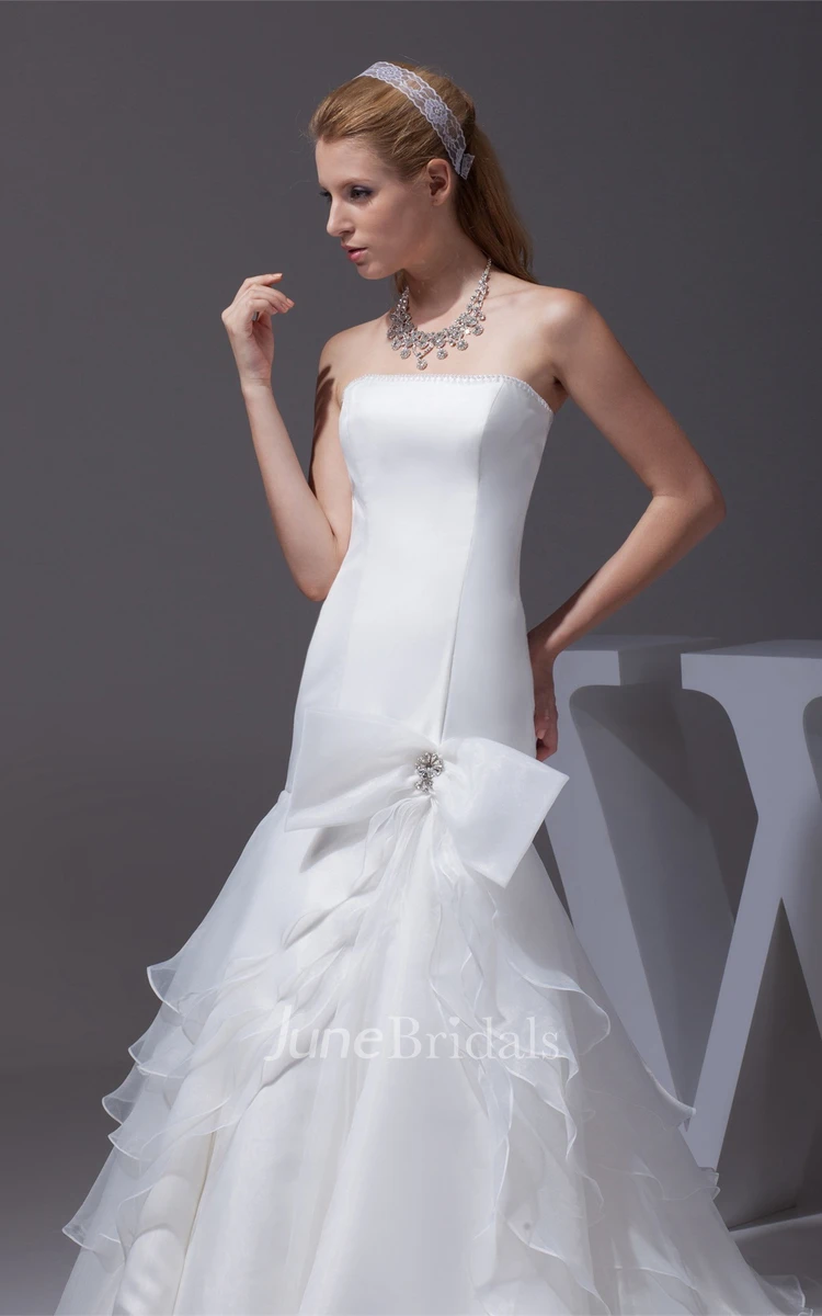 Strapless Column A-Line Gown with Bow and Tiers