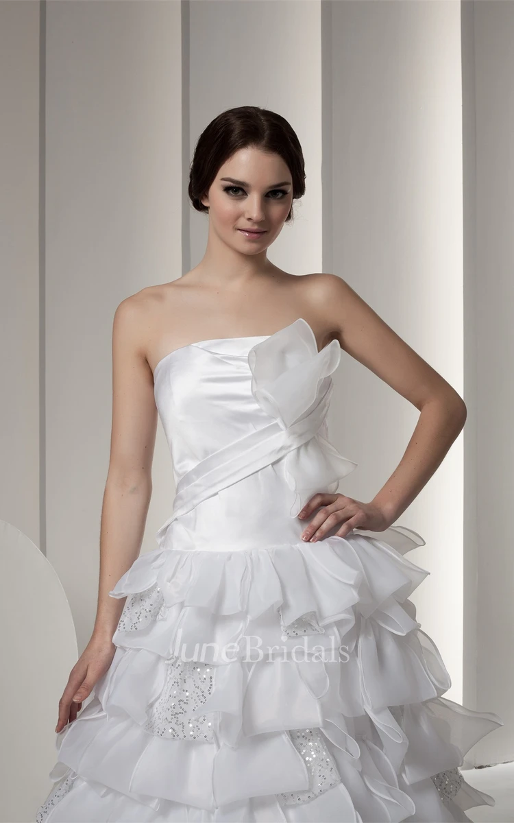 Strapless Tiered A-Line Dress with Sequins and Bow