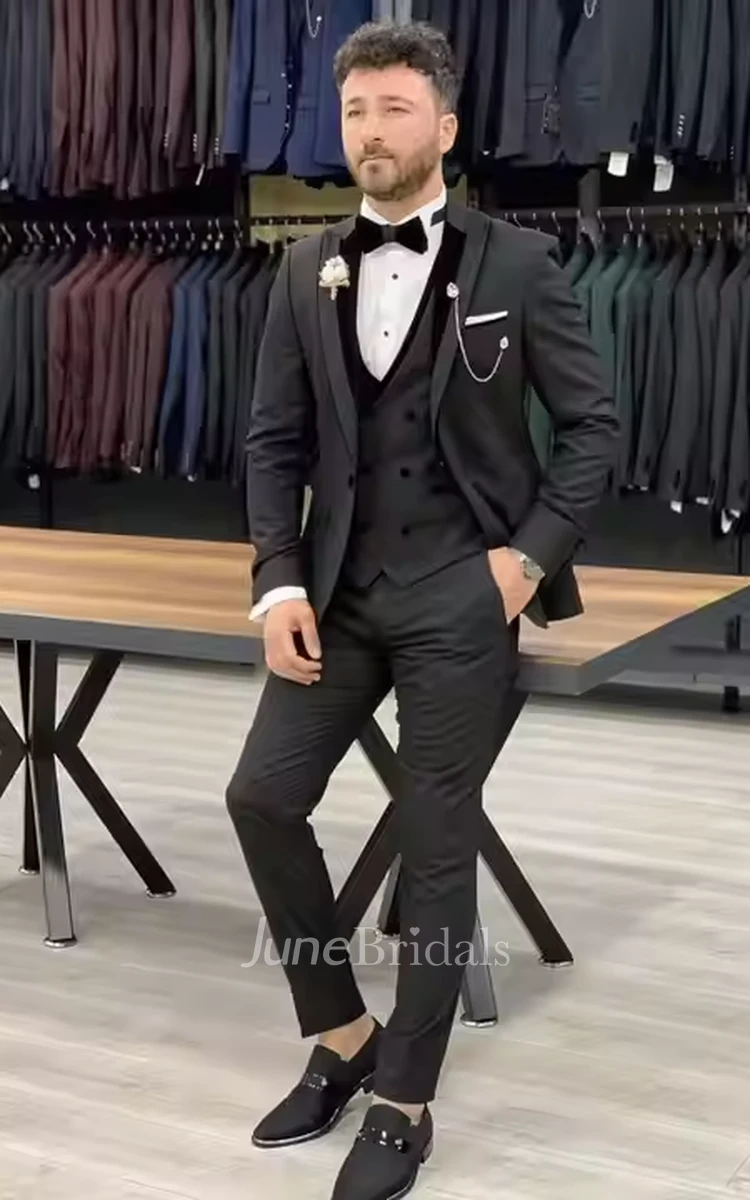 Classic Formal Black 3 Piece Men's Wedding Suit Prom Suits Tuxedo Blazer Jacket Vest Pants