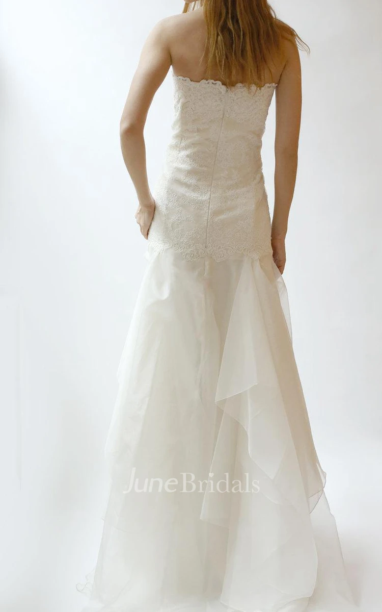 Lace Long Wedding Dress With Dropped Waist and Ruffles