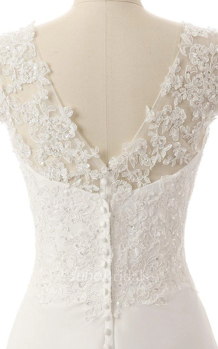Short Straps Sweetheart V-Neck Cap Illusion Ruching Beading Appliques Flower Embroidery Illusion Flower Brush Train Backless Zipper Illusion Lace-Up Back Straps Keyhole Lace Sequins Dress