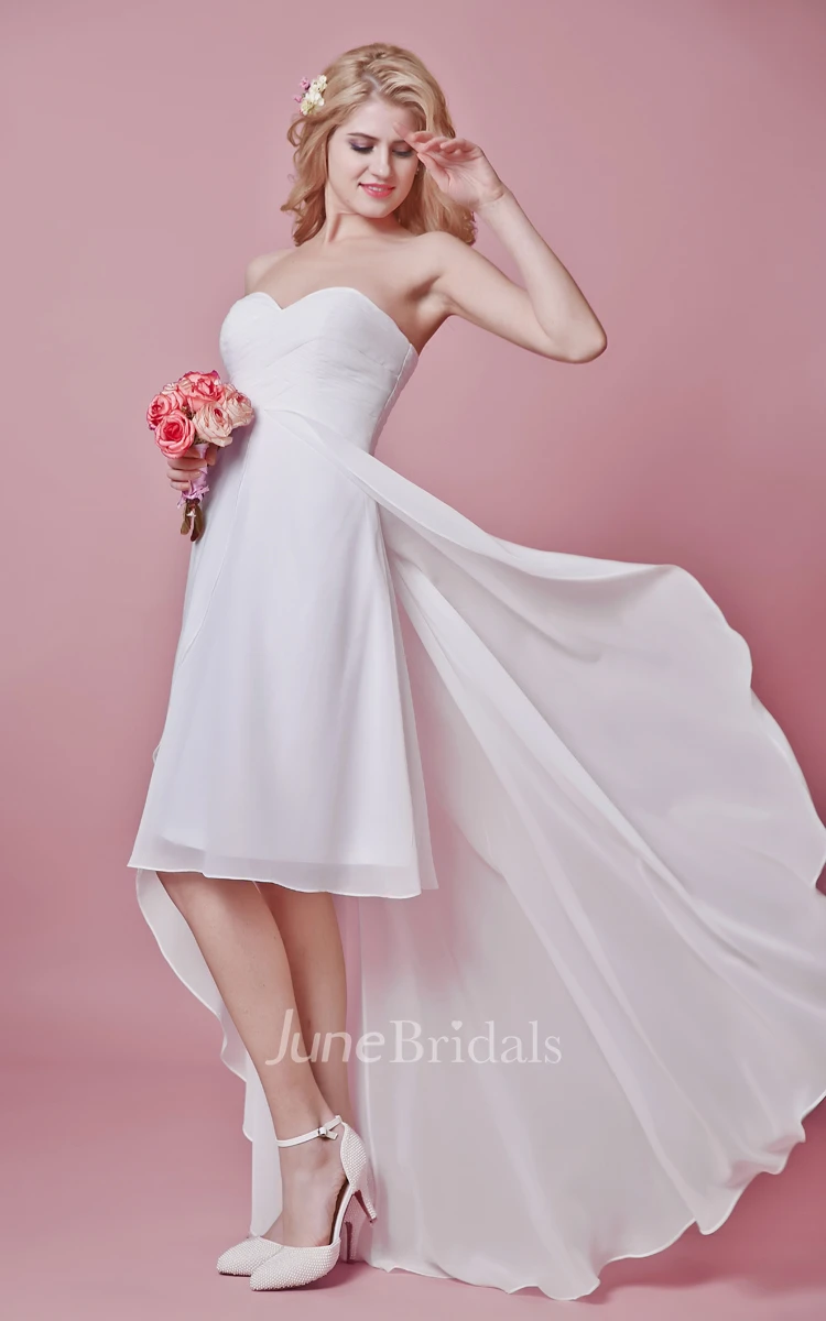 Chic High-low Sweetheart Chiffon Dress With Pleated Bodice