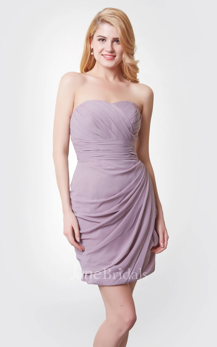 Lovely Sweetheart Ruched Mini Chiffon Dress With Side Draping