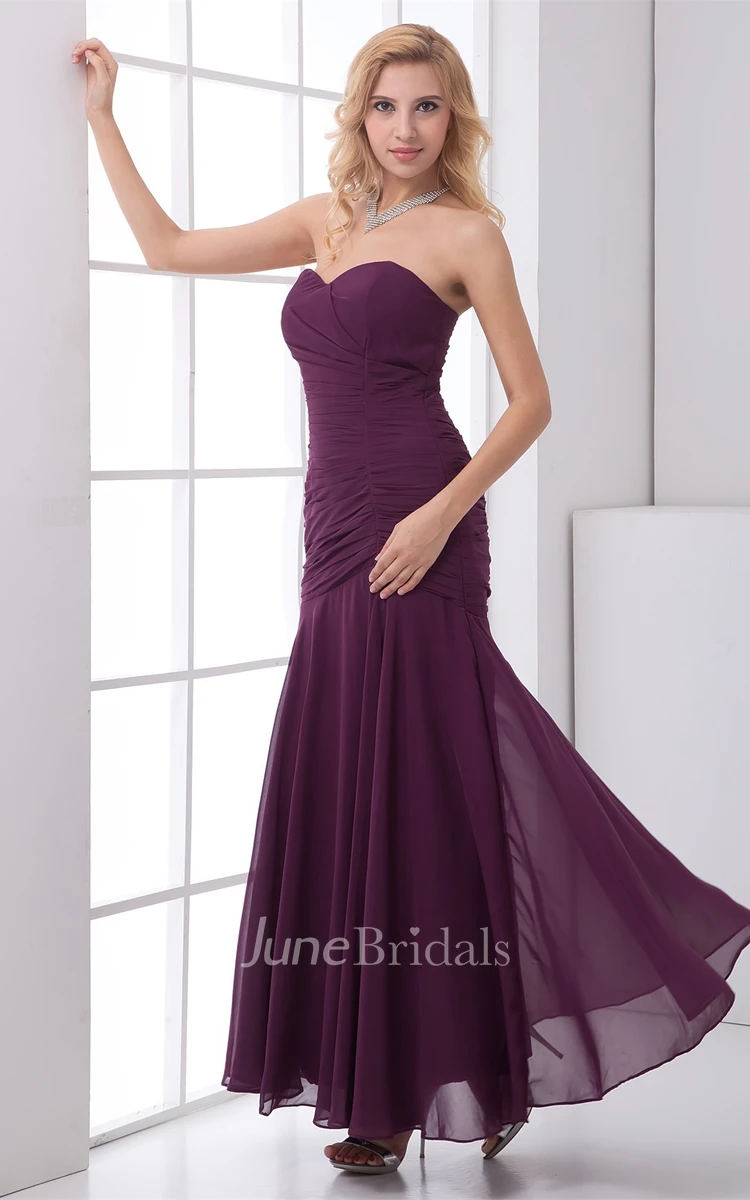 sweetheart pleated ankle-length chiffon dress with ruched bodice