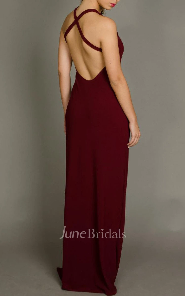 Maroon Open Back Maxi Sexy Slit Evening Formal Long Evening Gown Cocktail Designer Dress