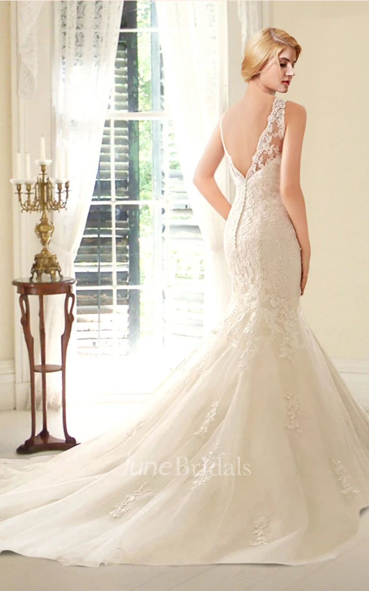 Mermaid Lace and Organza Wedding Dress With Deep V Back