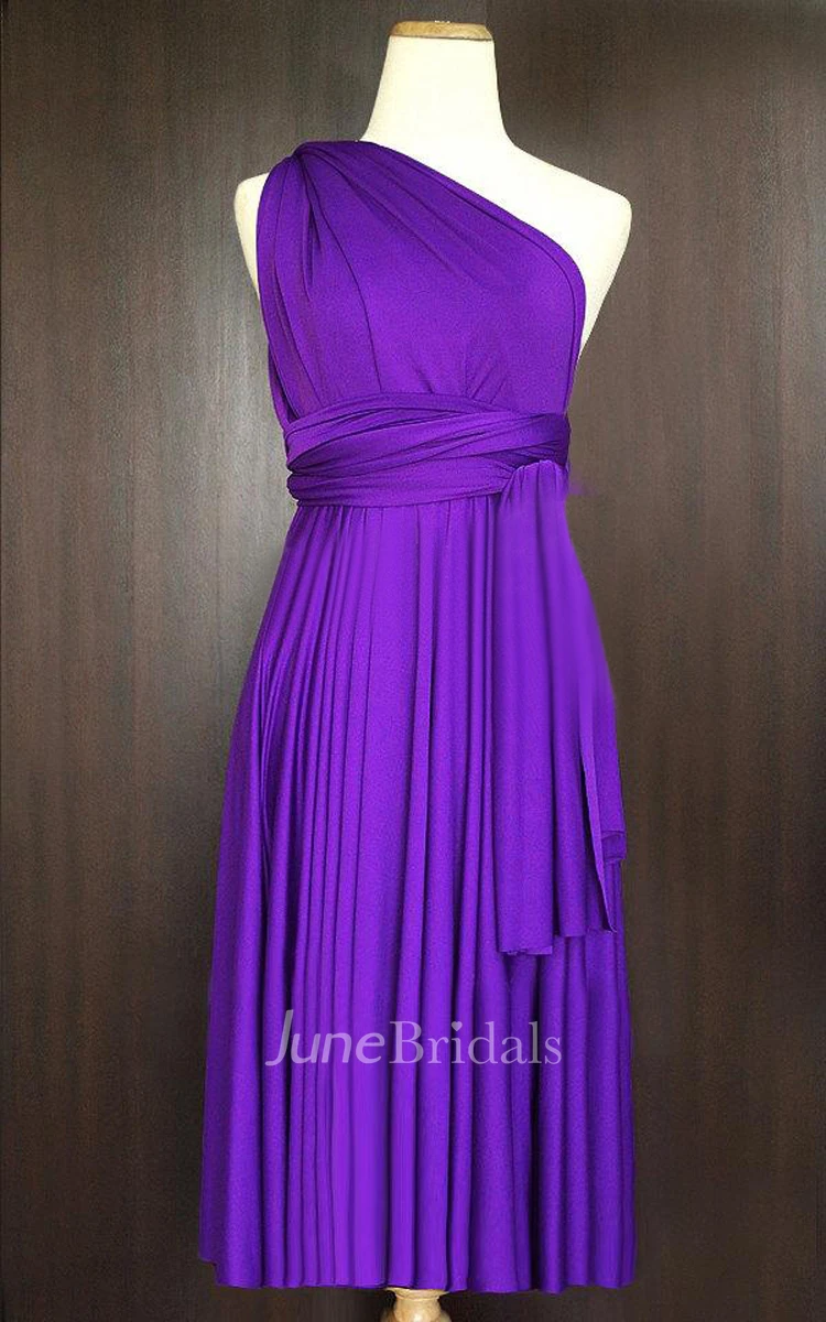 One-shoulder Convertible Bridesmaid Dress With Pleats