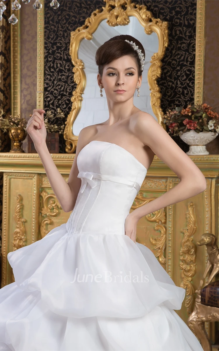 Strapless A-Line Tiered Dress with Bow and Pick-Up Design