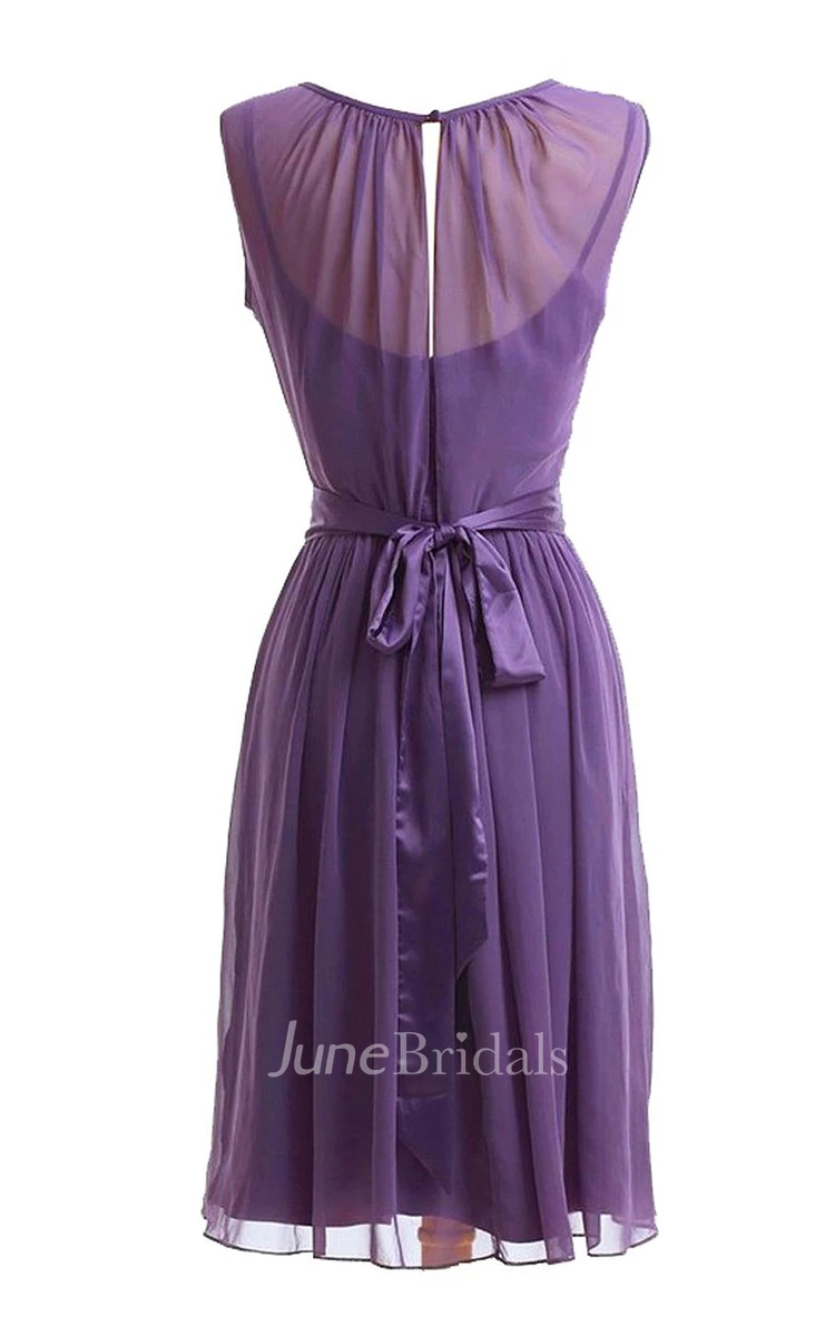 Simple Scoop Chiffon A-line Gown With Satin Sash