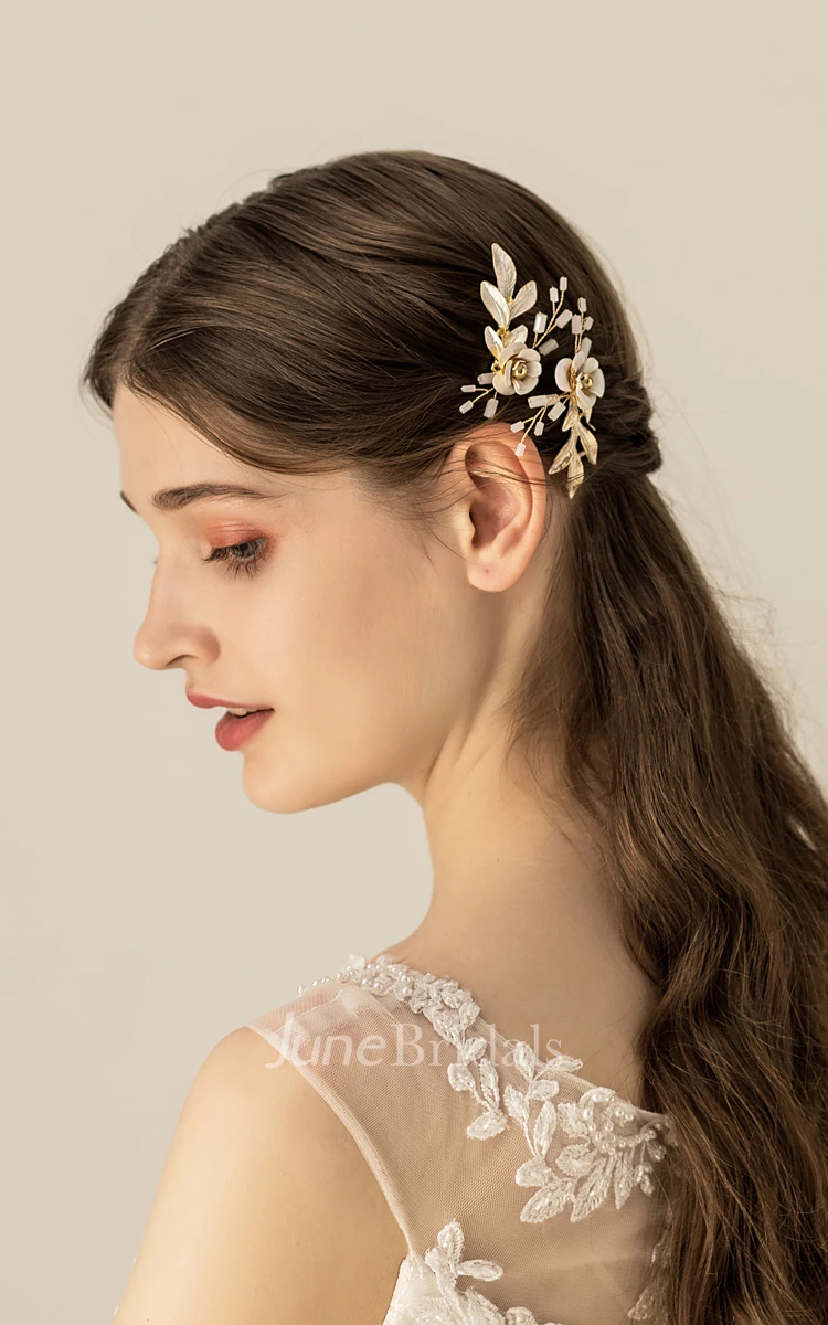 Forest Style Golden Hair Pins with Leaves and Flowers