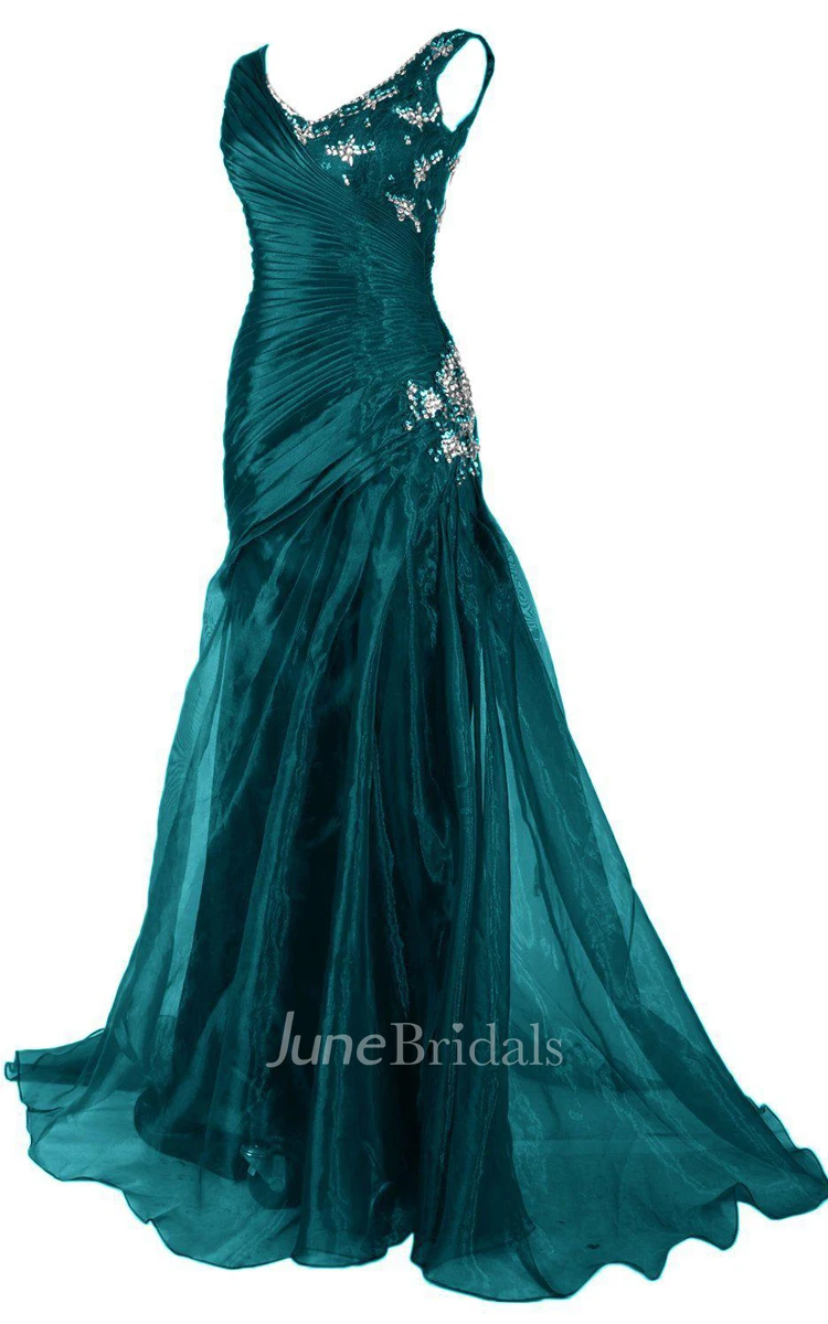 V-neck Mermaid Gown With Ruching and Sequins