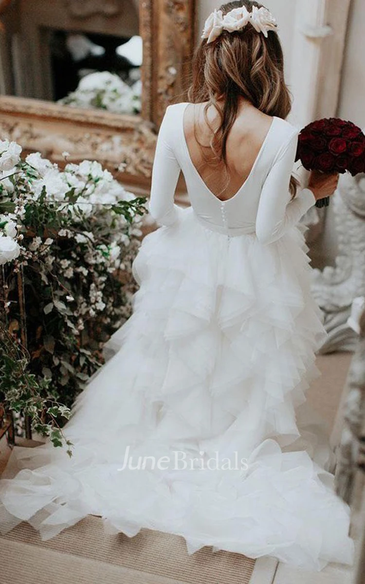 Spandex and Organza Low-V Back Wedding Dress with Court Train