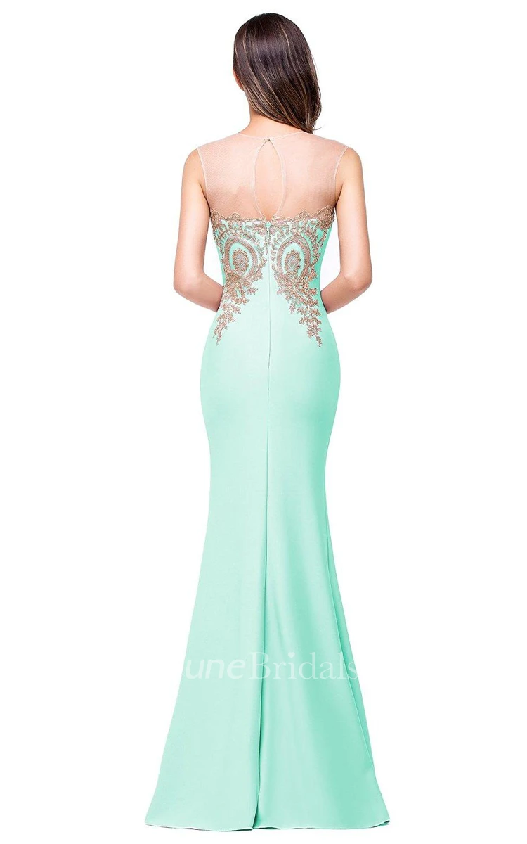 Mermaid Sleeveless Mermaid Satin Lace Appliqued Dress