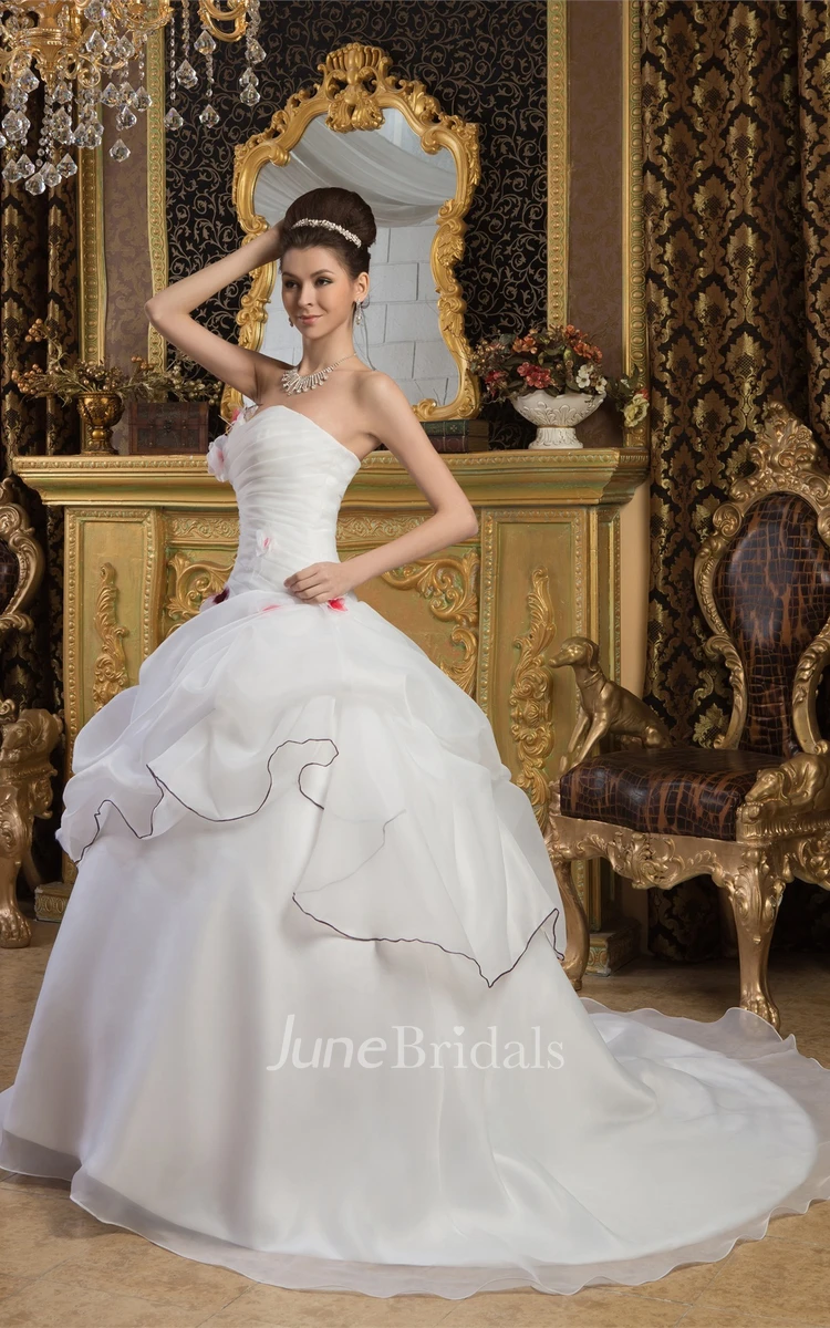 Sweetheart Criss-Cross Pick-Up Ball Gown with Flower with