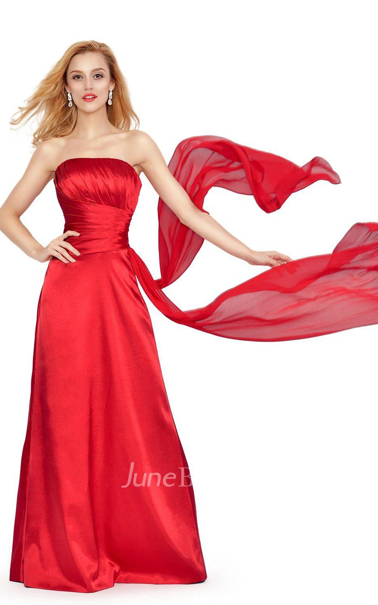 Strapless A-line Long Gown With Pleats