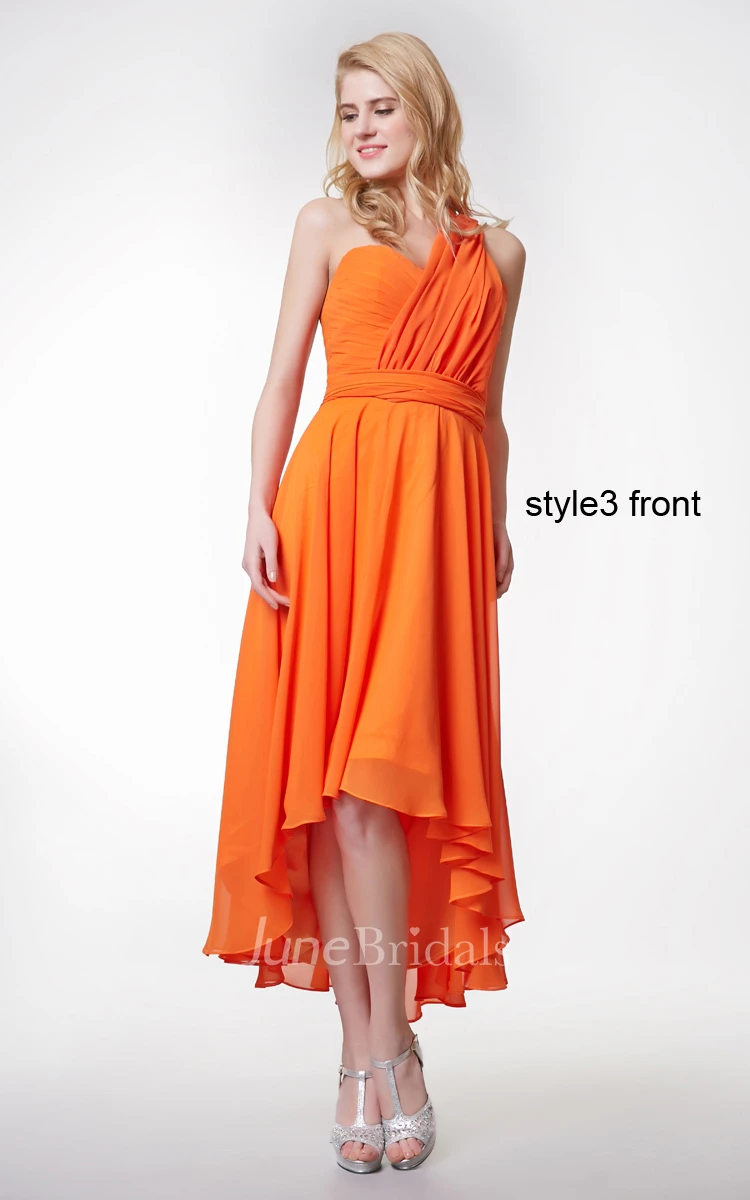 Sweetheart Ruched High Low Chiffon Dress With Convertible Straps