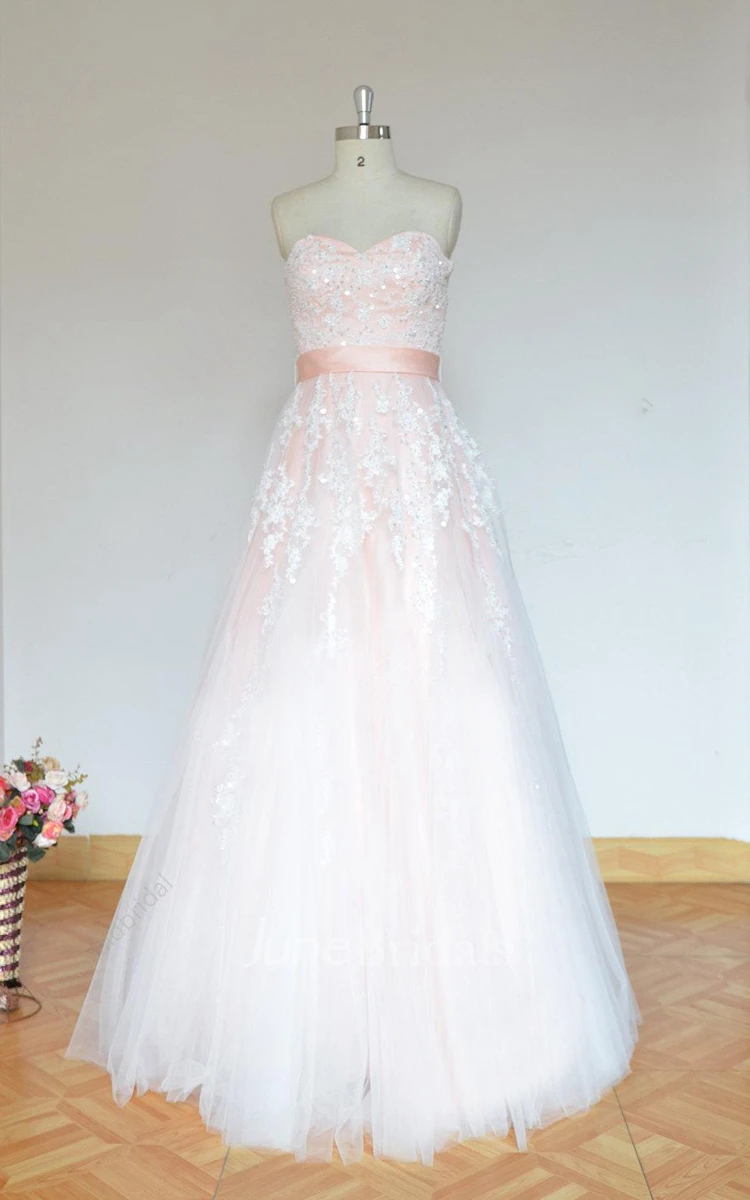 Simple Blush A Line Tulle Lace Wedding Dress
